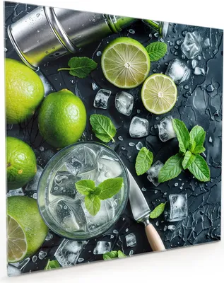 Produktbild von Küchenrückwand Spritzschutz Glas mit Motiv Frische Limetten 40 x 40 cm
