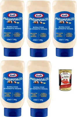 Produktbild von Kraft Klassik Mayonnaise mayo classic Fritessoße Soße Sauce Top down 5x 390ml + Italian Gourmet polpa 400g