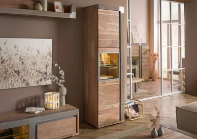 Produktbild von MASSIVMOEBEL24 Vitrine Akazie 55x45x204 beige lackiert Amsterdam #120