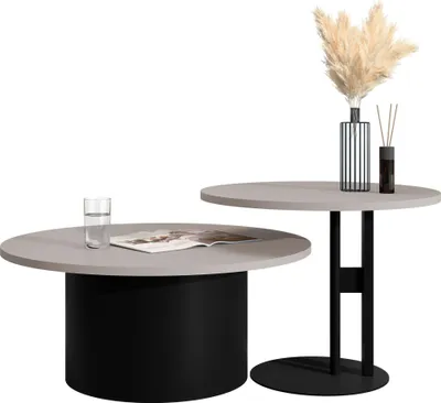 Produktbild von MIRJAN24 Couchtisch Monar, Wohnzimmer Kaffeetisch, Basis aus Stahl (Farbe: Schwarz / Cashmere)