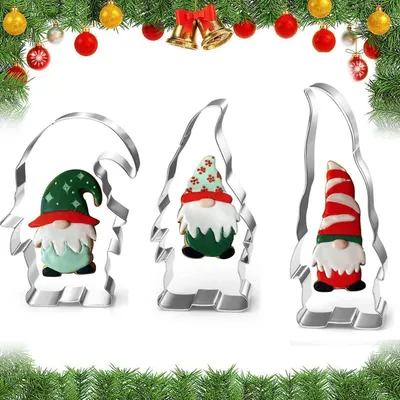 Immagine prodotto di Set di formine per biscotti a tema natalizio: Babbo Natale e gnomi, 3 pezzi, acciaio inossidabile, 11,8 x 6 cm