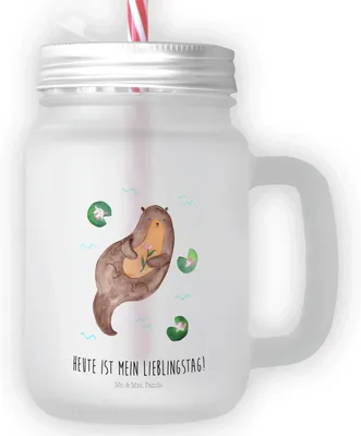 Produktbild von Mr. & Mrs. Panda getränkebecher Otter Seerose - Transparent - Geschenk, Trinkglas mit Deckel, dessertglas, Lieblingstag, Becher Strohhalm, Wasser, Glas, Cocktailglas