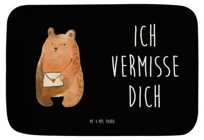 Produktbild von Mr. & Mrs. Panda Badteppich Bär Vermissen - Schwarz - Geschenk, Badvorleger, Freundin, Teddy, Verreist, Badematte, Liebeskummer, Badläufer, Badezimmer Matte, Freund
