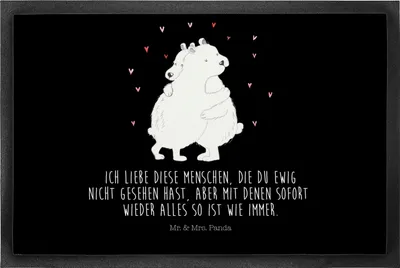 Produktbild von Mr. & Mrs. Panda Türvorleger Eisbär Umarmen 50 x 75 cm - Schwarz - Geschenk, fußmatte, Schmutzfangmatte, Gummimatte, bodenmatte, Schuhabstreifer, Lustige Sprüche