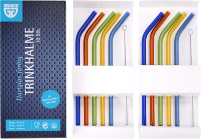 Produktbild von GRÄWE Trinkhalm-Set 12-tlg., Hartglas, bunt