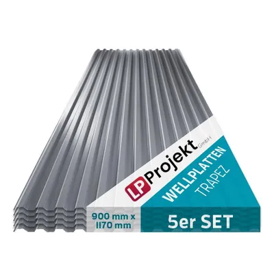 Produktbild von Wellplatte Trapez grau 90 x 200 cm 5er SET
