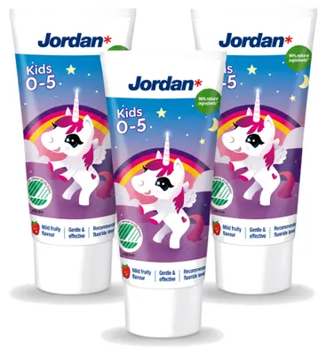 Productafbeelding van 3 x Jordan Kids tandpasta voor kinderen, 0-5 jaar - Milde fruitaroma - 50 ml - Voordelingsverpakking - 3 stuks