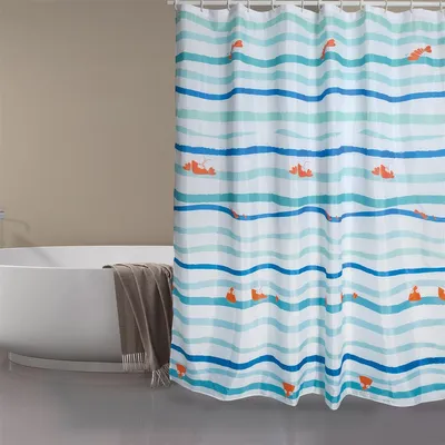 Produktbild von MSV® Anti-Schimmel Duschvorhang "Deep Ocean" 145405 - Anti-Bakteriell, waschbar, wasserdicht - Polyester 180x200cm weiß-blau