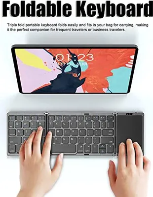 Produktbild von Faltbare Tastatur mit Touchpad, Tragbare Drahtlose für Bluetooth, in Voller Größe Wiederaufladbarem USB C, Unterstützt 3 Geräte