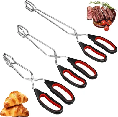 Produktbild von Grillzange Set von 3, Edelstahl BBQ Zangen, 23,5 cm, 28 cm, 33 cm, zum Grillen und Kochen