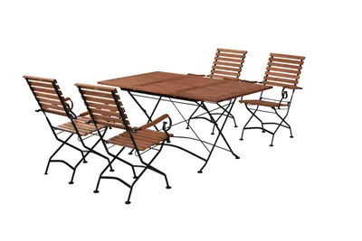 Produktbild von Merxx Gartenmöbelset Schlossgarten 5tlg., 4 Klappsessel, 1 Klappausziehtisch 100 (150) x 90 cm - Flachstahl/Eukalyptus
