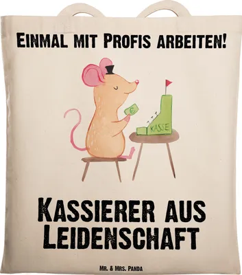 Produktbild von Mr. & Mrs. Panda Tote Bag Kassierer Leidenschaft - Transparent - Geschenk, Kassenwart, Spruch, Lustig, Einkaufstasche, Unitasche, Stoffbeutel, Schultasche, Tasche, Witzig