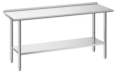 Immagine prodotto di Tavolo in acciaio inossidabile VEVOR Gastro 1829 x 610 x 894 mm, tavolo regolabile in acciaio inossidabile con bordo rialzato, tavolo da lavoro con base per ristoranti, per carichi pesanti. Ripiano superiore (263 kg), ripiano inferiore (218 kg)