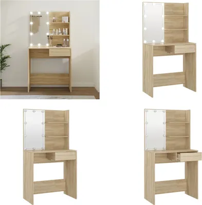 Immagine prodotto di vidaXL Tavolino da toilette con LED Rovere Sonoma 74,5x40x141 cm Materiale a base di legno - Tavolino da toilette - Tavolino da trucco - Tavolino per cosmetici - Tavolino da toilette