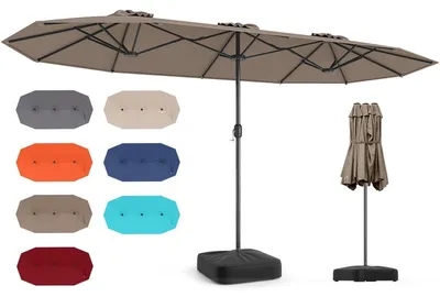 Immagine prodotto di Ombrellone doppio, 400 x 200 cm, con base e manovella, protezione solare UPF 50+, ombrellone grande per mercati, ombrellone per terrazza (marrone, senza luci LED)