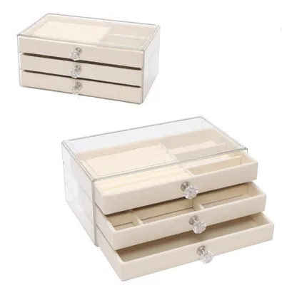 Produktbild von Acryl-Schmuckkästchen mit 3 Schubladen und Sammfutter