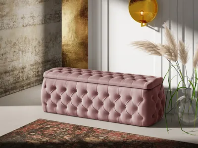 Productafbeelding van Opbergbank met kussen, model ERNESTO, 120x50x45 cm, bekleding: fluweel, kleur: lichtroze