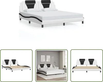 Produktbild von The Living Store Bettgestell mit Kopfteil Weiß und Schwarz 180x200 cm Kunstleder