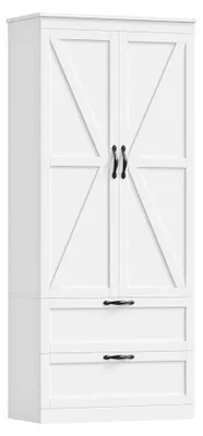 Image de Buffet de cuisine - Armoire haute à 2 portes et 2 tiroirs - Étagères réglables - Meuble de cuisine modulaire - Mélaminé - 1 m - Blanc