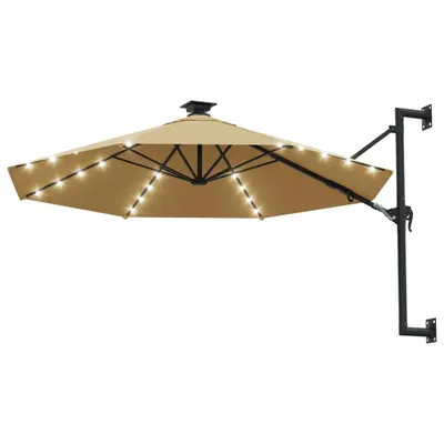 Image de vidaXL Parasol mural avec LEDs 300 cm Taupe