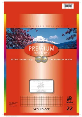 Produktbild von Staufen® 734044222 Schulblock PREMIUM LIN 22 - A4, 50 Blatt, 90 g/qm, kariert