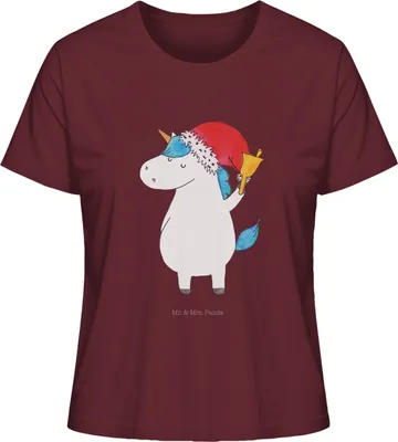 Produktbild von Mr. & Mrs. Panda Oberteil Damen Einhorn Weihnachtsmann Größe S - Burgundy - Geschenk, Rundhals T-Shirt, Unicorn, Nikolaus, Gin, Weihnachten, Schokolade, Basic Shirt