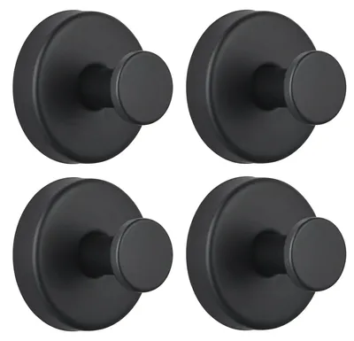 Produktbild von Saugnapfhaken für Dusche/Badewanne, robust, abnehmbar, für Handtücher, Bademäntel, Luffaschwämme – kein Bohren erforderlich, Edelstahlhaken für Glas, Spiegel, Fliesen, Küche (4 Stück), schwarz
