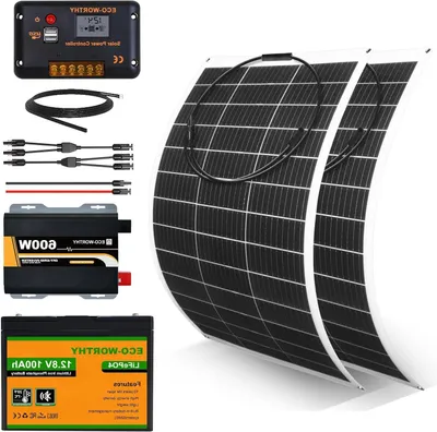 Produktbild von Solarpanel-Set – Flexible Solarpanels – Solaranlage – Solarenergie – 12V Batterie – 100Ah – 600W Wechselrichter