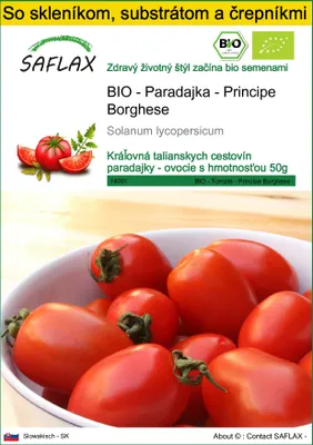 Obrázok produktu pre SAFLAX Kultivačný set - BIO - Paradajka - Principe Borghese - Solanum lycopersicum - 10 Semená - S mini skleníkom, pestovateľským substrátom a 2 črepníkmi