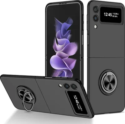 Produktbild von Samsung Z Flip3 Hülle, Dünn Hart PC Schutzhülle mit Ringhalter Ständer für Samsung Galaxy Z Flip 3 5G Schwarz