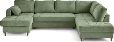 Image de Lisa Design Anna - canapé panoramique d'angle droit 7 places convertible avec coffre en velours texturé , Vert sauge