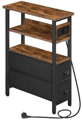 Beistelltisch mit Ladestation, 2 Schubladen, 39x18x57 cm, Vintage Braun