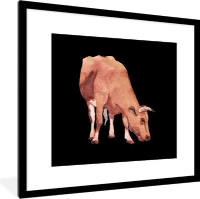 Produktbild von MuchoWow® MuchoWow® Gerahmtes Poster Kuh - Tier - Braun 40x40 cm - Poster mit zchwarzem Bilderrahmen - Poster - Plakat im Rahmen