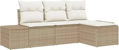 Image de Ensemble de canapé de jardin avec coussin 4 pcs Beige polyrotin