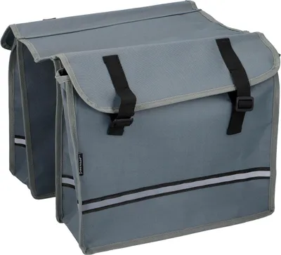 Produktbild von Dunlop Doppel Fahrradtasche Satteltasche mit zwei Taschen wasserfest reflektierend für Gepäckträger Farbe Grau