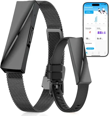 Produktbild von Smart Fitness Tracker Smartwatch ohne Display | Damen Herren | 24/7 Herzfrequenz & Schlafmonitor | IP68 | 15 Tage Akku | Kein Abo | Schwarz
