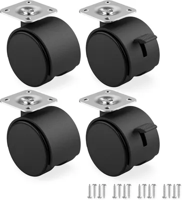 Produktbild von Transportroller Set von 4 Möbelrollen 40 mm, Drehrollen mit Bremse, bis 100 kg, Montageplatte 54 mm, für Möbel