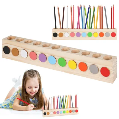 Produktbild von Stiftehalter aus Massivholz, 41 x 5 x 7 cm, 11 Fächer, Schreibtisch-Organizer für Büro, Zuhause und Schule.