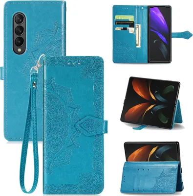 Produktbild von König Design Hülle kompatibel mit Samsung Galaxy Z Fold4 5G Kunstleder Handyhülle - Handy Case Blau