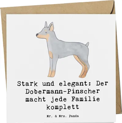 Produktbild von Mr. & Mrs. Panda Klappkarte Dobermann Pinscher - Weiß - Geschenk, anlasskarte, Glückwunschkarte, Hunderassen, Beschreibung, faltkarte, Grußkarte, Hunderasse, doppelkarte