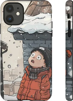 Produktbild von Winterlicher Chibi-Mann blickt zum verschneiten Dach – Hülle Kompatibel mit iPhone 11