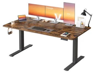 Image de Bureau réglable électriquement avec port USB et fonction mémoire | Couleur marron vintage | 160x80x72-120 cm