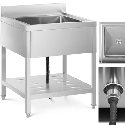 Produktbild von Einbeckenspüle für die Gastronomie mit Ablage und Rand 70 x 70 x 95 cm
