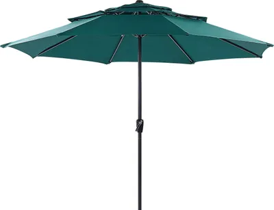 Produktbild von BELIANI Sonnenschirm Grün Stoff ⌀ 285 cm Achteckig 3-lagig mit Kurbel Winddach Stahlgestell Modern Marktschirm Garten Balkon Terrasse Ausstattung
