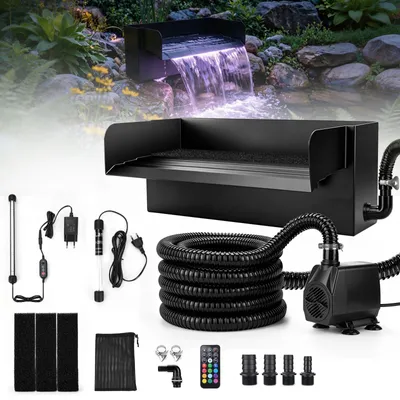 Produktbild von 31cm Teich Wasserfall mit UVC-Lampe RGB-Beleuchtung Wasserfallpumpe mit Filter 45W 3000L/H Wasserfälle Bachläufe für Gartenteich Terrasse Wasserspiel