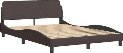 Image de vidaXL Cadre de lit avec LED sans matelas brun foncé 140x190 cm Tissu