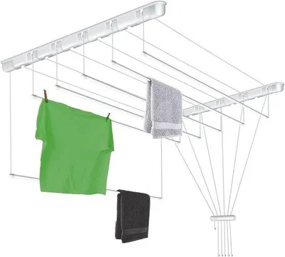 Zdjęcie produktu dla Ibenzoa® Suszarka sufitowa do prania ręczników i odzieży kąpielowej – 6 przegródek, 110 cm, biały, stal odporna na korozję, udźwig do 15 kg