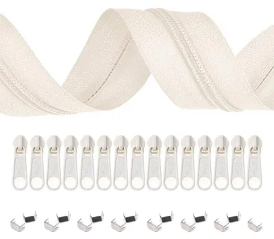 5m Endlos-Reißverschluss 3mm mit 10 Zippern und 15 Endstücke creme