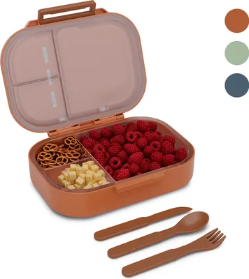 Image de Schmatzfatz Boite Repas À Compartiment - Boite Bento Hermétique Sans BPA, 3 Compartiments, Couverts Inclus, Compatible Lave-Vaisselle, Tritan Durable, Design Coloré, Orange