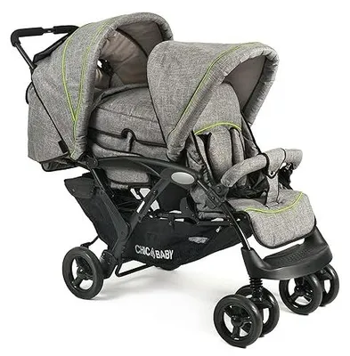 Produktbild von '- Geschwisterwagen DUO mit Tragetasche und Regenschutz, Geschwisterkinderwagen für zwei Kinder, Zwillingswagen, Zwillingsbuggy, Tandemkinderwagen, Tandembuggy, Kinderwagen, Jeans grau